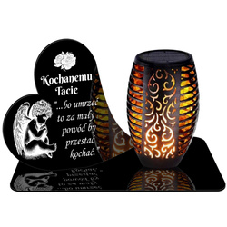 ZNICZ SOLARNY LED WIECZNY PODSTAWKA NA CMENTARZ GRÓB Serce EFEKT PŁOMIENIA