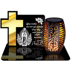 ZNICZ SOLARNY LED WIECZNY PODSTAWKA NA CMENTARZ GRÓB Krzyż EFEKT PŁOMIENIA