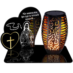 ZNICZ SOLARNY LED WIECZNY PODSTAWKA NA CMENTARZ GRÓB Serce EFEKT PŁOMIENIA