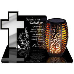 ZNICZ SOLARNY LED WIECZNY PODSTAWKA NA CMENTARZ GRÓB Krzyż EFEKT PŁOMIENIA