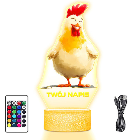 LAMPKA NOCNA LED 3D Kogut Kura Kurka dla Rolnika prezent dla dziecka URODZINY statuetka + pilot