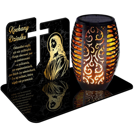 ZNICZ SOLARNY LED WIECZNY PODSTAWKA NA CMENTARZ GRÓB Aniołek EFEKT PŁOMIENIA dla DZIADKA