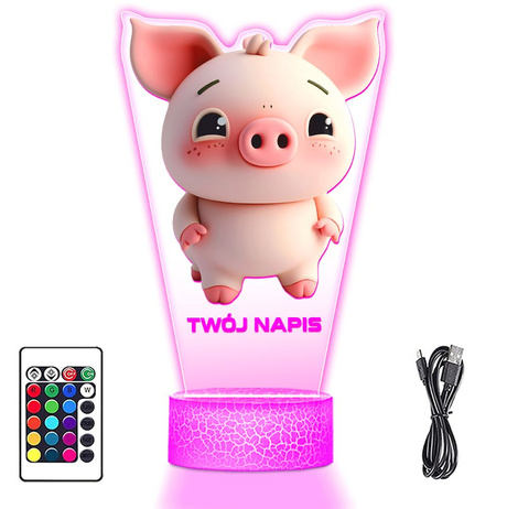 LAMPKA NOCNA LED 3D Świnia Świnka dla Rolnika prezent dla dziecka URODZINY statuetka + pilot