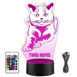 LAMPKA NOCNA LED KOT BRYTYJSKI KOTEK 3D + PILOT prezent URODZINY statuetka