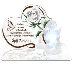 ZNICZ LED GRÓB Dziecka Córki Syna ANIOŁEK PODSTAWKA NA CMENTARZ BIAŁY ANIOŁ