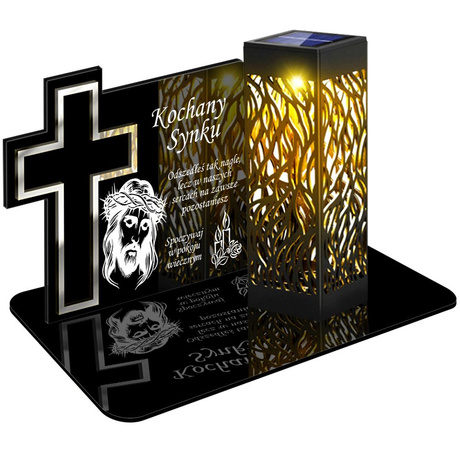 ZNICZ SOLARNY LED WIECZNY PODSTAWKA NA CMENTARZ GRÓB lampka Krzyż 3D DLA SYNA