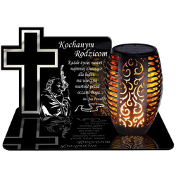 ZNICZ SOLARNY LED WIECZNY PODSTAWKA NA CMENTARZ GRÓB Krzyż EFEKT PŁOMIENIA DLA RODZICÓW