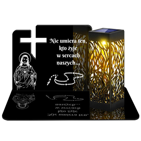 ZNICZ SOLARNY LED WIECZNY PODSTAWKA NA CMENTARZ GRÓB lampka Krzyż 3D 