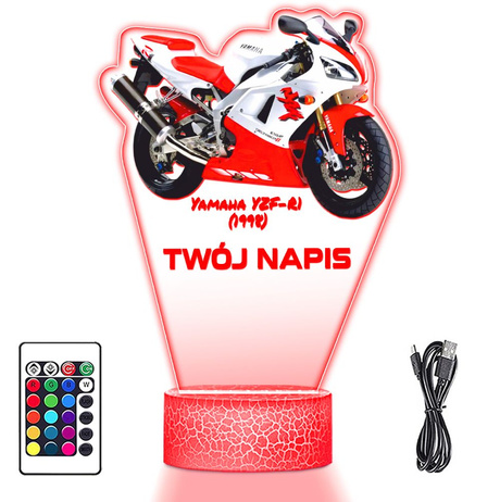LAMPKA NOCNA LED 3D Motor Ścigacz Yamaha YZF-R prezent dla dziecka URODZINY statuetka + pilot