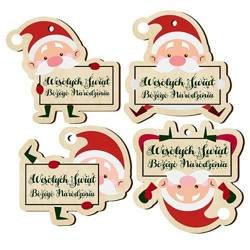 DREWNIANE BOMBKI NA CHOINKĘ Z ŻYCZENIAMI 4 SZT