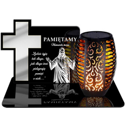 ZNICZ SOLARNY LED WIECZNY PODSTAWKA NA CMENTARZ GRÓB Krzyż EFEKT PŁOMIENIA