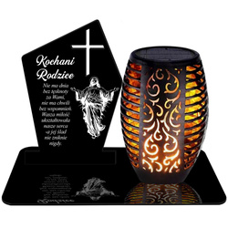 ZNICZ SOLARNY LED WIECZNY PODSTAWKA NA CMENTARZ GRÓB Krzyż EFEKT PŁOMIENIA dla Rodziców