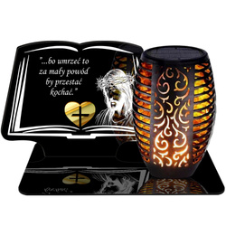 ZNICZ SOLARNY LED WIECZNY PODSTAWKA NA CMENTARZ GRÓB Księga EFEKT PŁOMIENIA