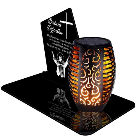 ZNICZ SOLARNY LED WIECZNY PODSTAWKA NA CMENTARZ GRÓB Krzyż EFEKT PŁOMIENIA dla Dziadka