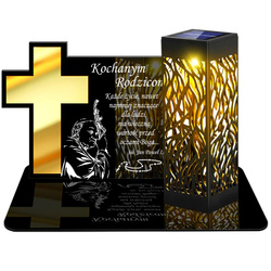 ZNICZ SOLARNY LED WIECZNY PODSTAWKA NA CMENTARZ GRÓB lampka Krzyż 3D DLA RODZICÓW