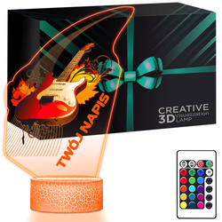 LAMPKA NOCNA LED 3D z imieniem Gitara dla muzyka prezent dla dziecka URODZINY statuetka + pilot