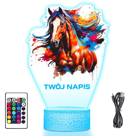 LAMPKA NOCNA LED 3D z imieniem KOŃ KONIK ZWIĘRZĘ prezent dla dziecka URODZINY statuetka + pilot
