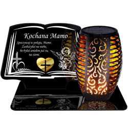 ZNICZ SOLARNY LED WIECZNY PODSTAWKA NA CMENTARZ GRÓB Księga EFEKT PŁOMIENIA DLA MAMY