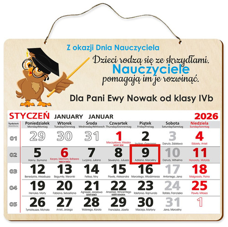 PREZENT DZIEŃ NAUCZYCIELA KALENDARZ 2026 DREWNIANY PODZIĘKOWANIE UPOMINEK