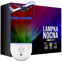 Lampka Nocna LED dla Dziecka SAMOLOT PASAŻERSKI kontaktu gniazdka CZUJNIK