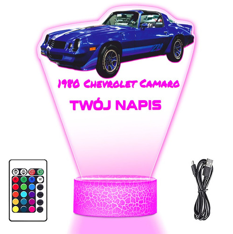 LAMPKA NOCNA LED 3D AUTO 1980 Chevrolet Camaro prezent dla dziecka URODZINY statuetka + pilot