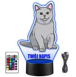 LAMPKA NOCNA LED KOT BRYTYJSKI KOTEK 3D + PILOT prezent URODZINY statuetka