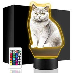 LAMPKA NOCNA LED KOT BRYTYJSKI KOTEK 3D + PILOT prezent URODZINY statuetka