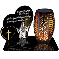 ZNICZ SOLARNY LED WIECZNY PODSTAWKA NA CMENTARZ GRÓB Serce EFEKT PŁOMIENIA