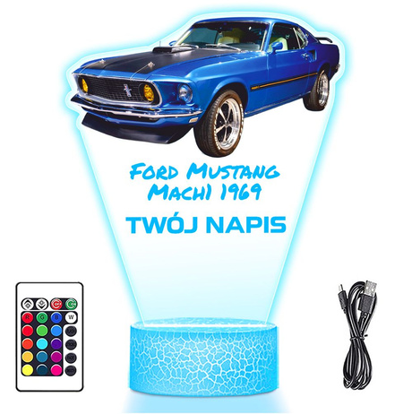 LAMPKA NOCNA LED 3D AUTO Ford Mustang Mach 1 prezent dla dziecka URODZINY statuetka + pilot