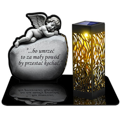 ZNICZ SOLARNY LED WIECZNY NA CMENTARZ GRÓB Anioł Stróż Na Kamieniu