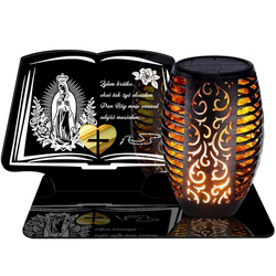 ZNICZ SOLARNY LED WIECZNY PODSTAWKA NA CMENTARZ GRÓB Księga EFEKT PŁOMIENIA