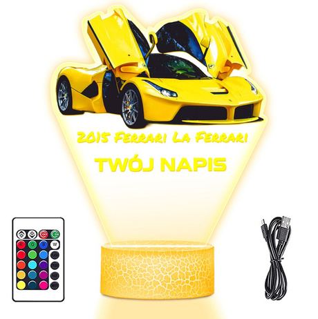 LAMPKA NOCNA LED 3D AUTO FERRARI prezent dla dziecka URODZINY statuetka + pilot