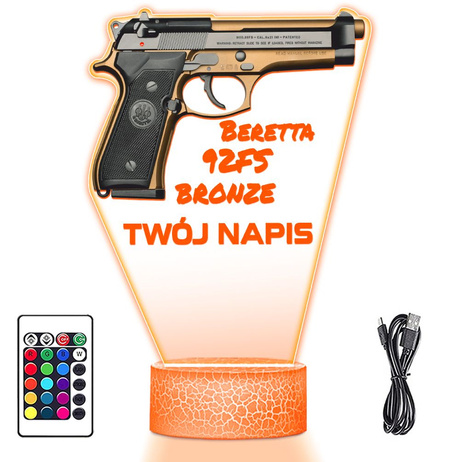 LAMPKA NOCNA LED 3D KARABIN BROŃ PISTOLET Beretta prezent dla dziecka URODZINY statuetka + pilot