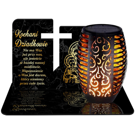 ZNICZ SOLARNY LED WIECZNY PODSTAWKA NA CMENTARZ GRÓB Aniołek EFEKT PŁOMIENIA DLA DZIADKÓW