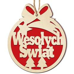 BOMBKA drewniana na choinkę ŚWIĘTA ozdoba DUŻA