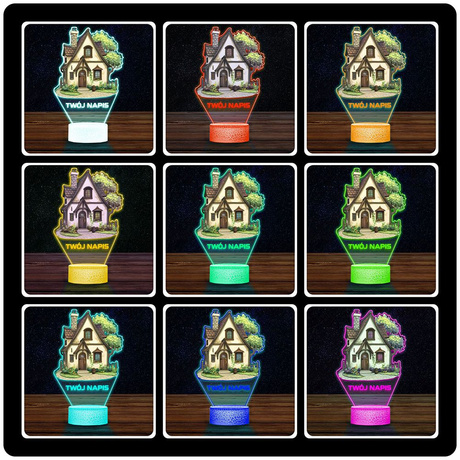 LAMPKA NOCNA LED 3D DOMEK CHATKA Z BAJKI prezent dla dziecka URODZINY statuetka + pilot