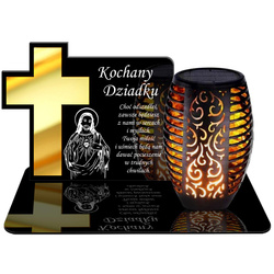 ZNICZ SOLARNY LED WIECZNY PODSTAWKA NA CMENTARZ GRÓB Krzyż EFEKT PŁOMIENIA DLA DZIADKA