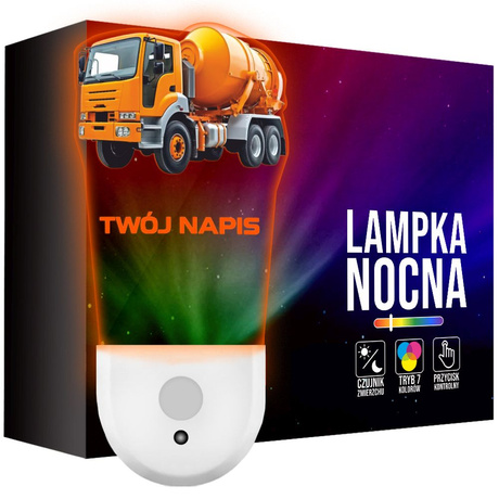 Lampka Nocna LED dla Dziecka MAJSTRA BETONIARKA kontaktu gniazdka CZUJNIK