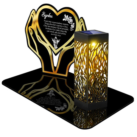 SOLARNY ZNICZ LED AŻUROWY PODSTAWKA STATUETKA NA CMENTARZ GRÓB DUŻA SERCE DLA SYNA
