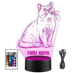 LAMPKA NOCNA LED KOT BRYTYJSKI KOTEK 3D + PILOT prezent URODZINY statuetka