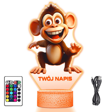 LAMPKA NOCNA LED 3D z imieniem SŁODKA MAŁPKA MAŁPA prezent dla dziecka URODZINY statuetka + pilot