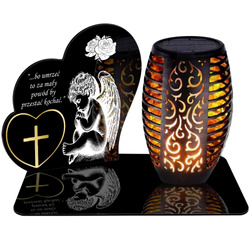 ZNICZ SOLARNY LED WIECZNY PODSTAWKA NA CMENTARZ GRÓB Serce EFEKT PŁOMIENIA