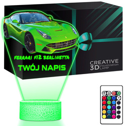 LAMPKA NOCNA LED 3D AUTO FERRARI F12 prezent dla dziecka URODZINY statuetka + pilot