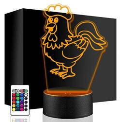 LAMPKA NOCNA LED KOGUT KURA KURCZAK 3D + PILOT prezent URODZINY statuetka