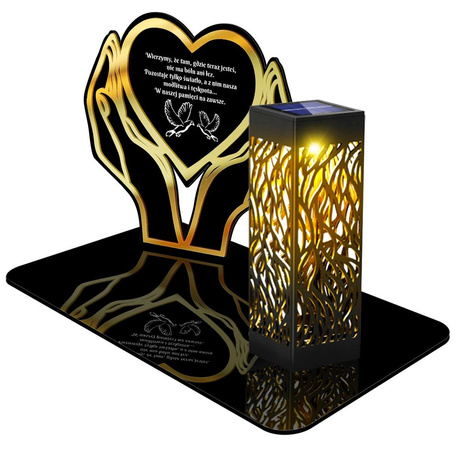 SOLARNY ZNICZ LED AŻUROWY PODSTAWKA STATUETKA NA CMENTARZ GRÓB DUŻA SERCE 