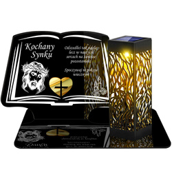 ZNICZ SOLARNY LED WIECZNY PODSTAWKA NA CMENTARZ GRÓB lampka Księga 3D DLA SYNA