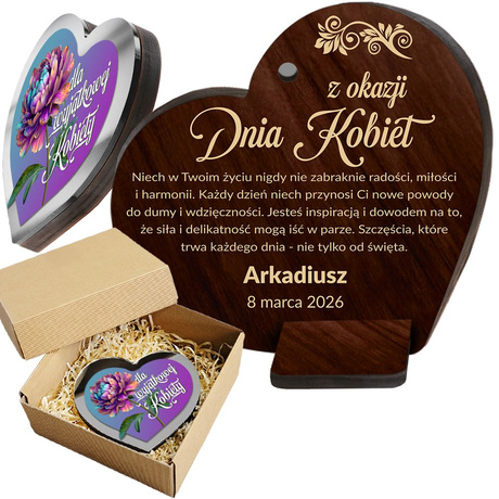 Dzień Kobiet prezent upominek OBRAZEK SERCE Kwiaty Z GRAWEREM statuetka