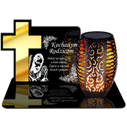 ZNICZ SOLARNY LED WIECZNY PODSTAWKA NA CMENTARZ GRÓB Krzyż EFEKT PŁOMIENIA DLA RODZICÓW