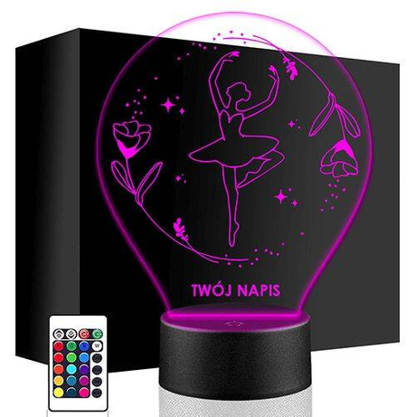 LAMPKA NOCNA LED BALETNICA KWIATKI 3D + PILOT prezent URODZINY statuetka