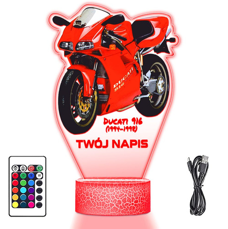 LAMPKA NOCNA LED 3D Motor Ścigacz Ducati 916 prezent dla dziecka URODZINY statuetka + pilot